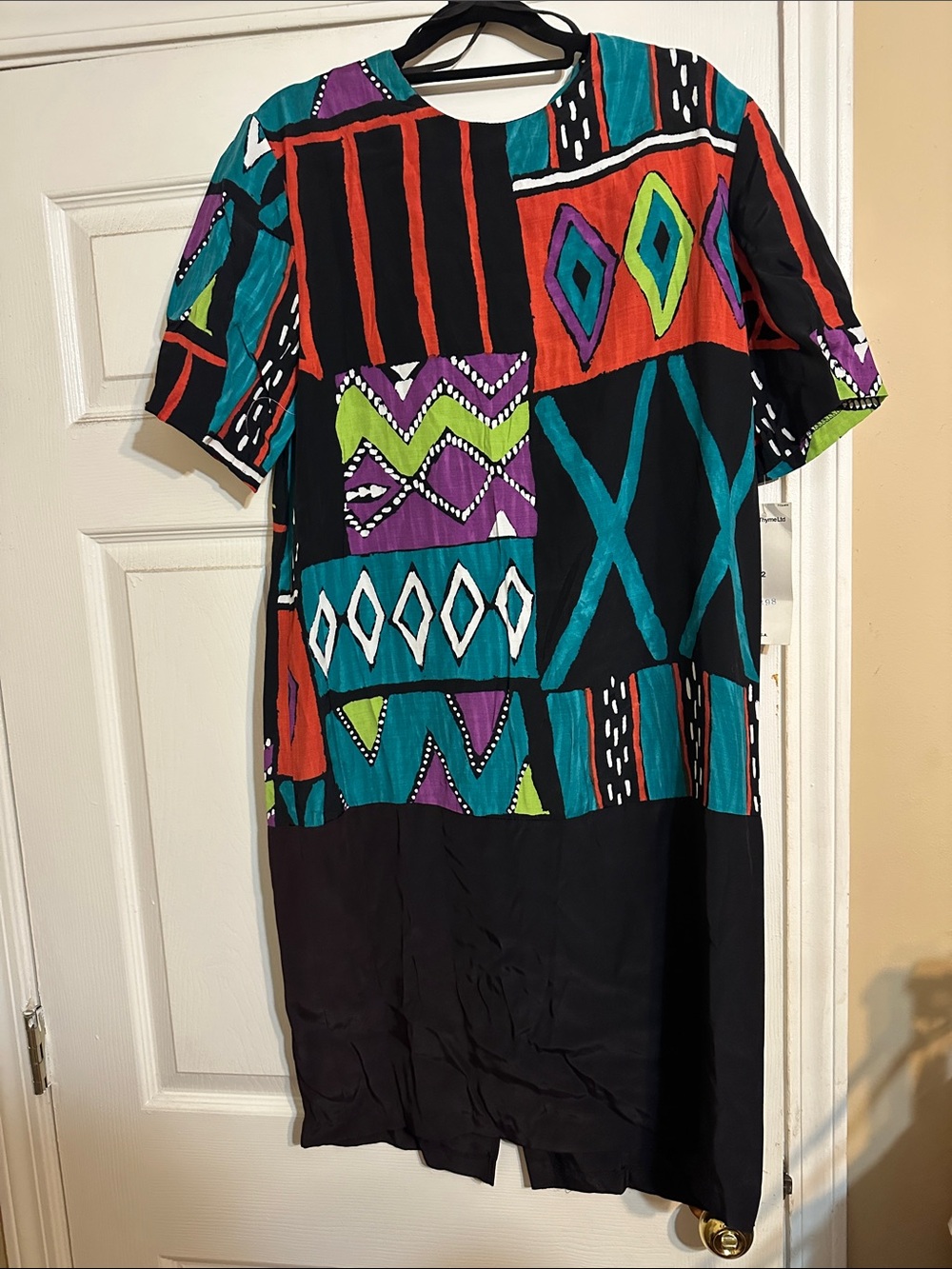 Black Multicolor Geometric Midi Dress